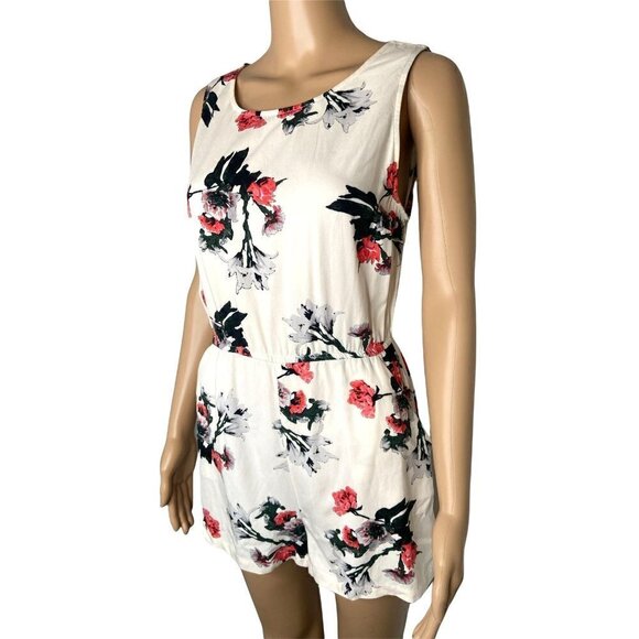 BB Dakota Romper Floral Sleeveless Round Neck Zip Up White Size S - Picture 3 of 8